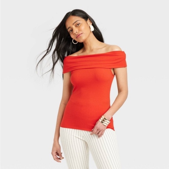 a new day Tops - Women's Slim Fit Short Sleeve Off the Shoulder Top - A New Day™ Red L new
